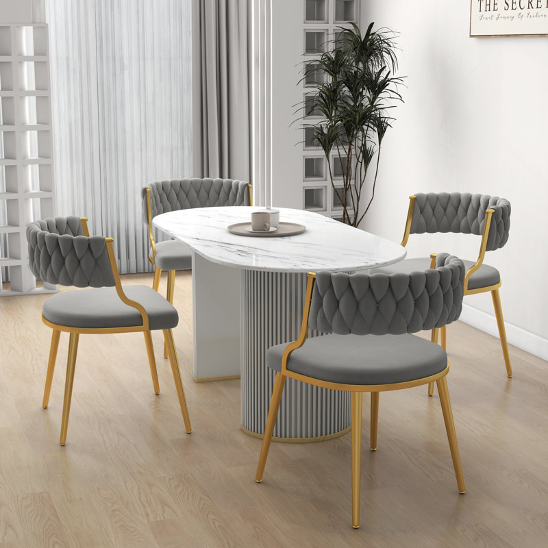 Ginko Tufted Velvet Dining Chair, Gray, 4
