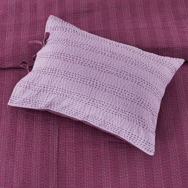 Taies décoratives réversibles Kantha, Mauve / Mauve clair, H 20 po x l 26 po