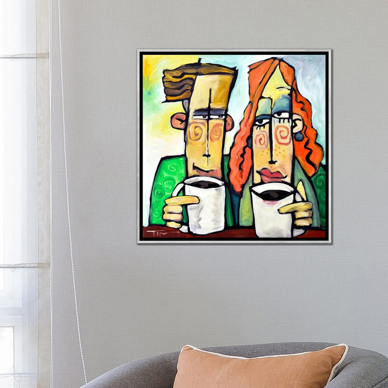 «Coffee Date» par Tim Nyberg - reproduction d'art, Toile avec cadre argenté, Aucun mat, H 26 po x l 26 po x P 1,5 po