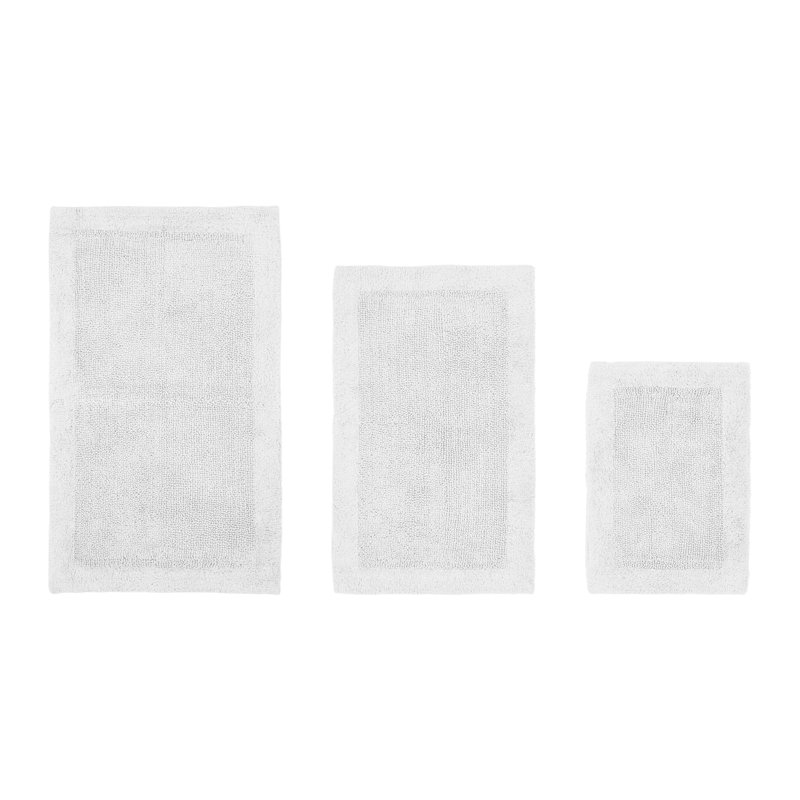 Ensemble de tapis pour salle de bain réversible 100% coton 2370 g / m² Merkel - ultra doux, très absorbant, lavable à la machine, certifié OEKO-TEX, idéal pour la douche, la baignoire et le meuble-lavabo, blanc