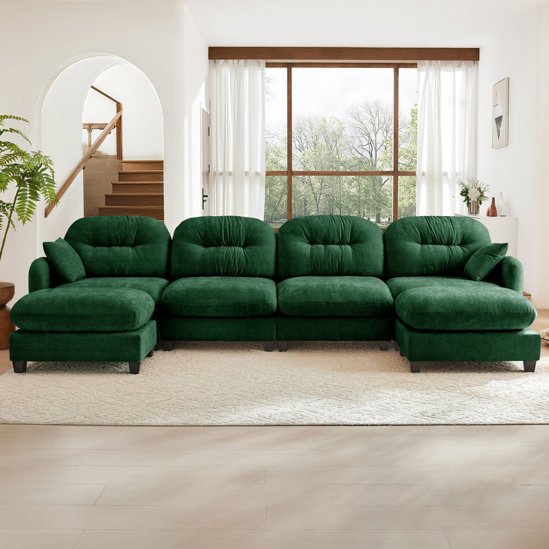Canapé modulaire modulaire en forme de U avec repose-pieds, tissu plissé matelassé en chenille douce, conception ergonomique en mousse haute densité, accoudoirs élégants, facile à installer dans les salons