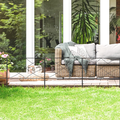 16" H Decorative Metal Garden Fence, 5 Panels, 9.12 ft Total, No-Dig Black Landscape Border for Flower Beds & Yards