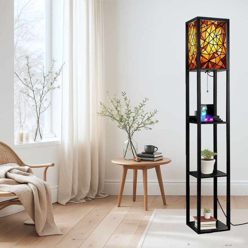 Lampe sur pied à DEL à intensité variable, impression sur vitrail abstrait, lampe sur pied en panneau de fibres à densité moyenne avec télécommande, lumière 3 couleurs, pour le salon, la chambre à coucher