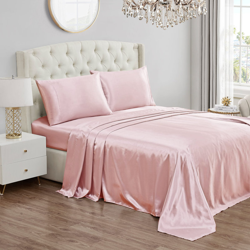 Juicy Couture Premium Silky Satin Sheet Sets, Full Sheet Set with 2 Pillowcases, Pink