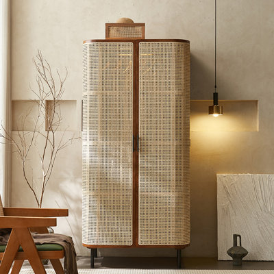 Nordic Solid Wood Rattan Wardrobe