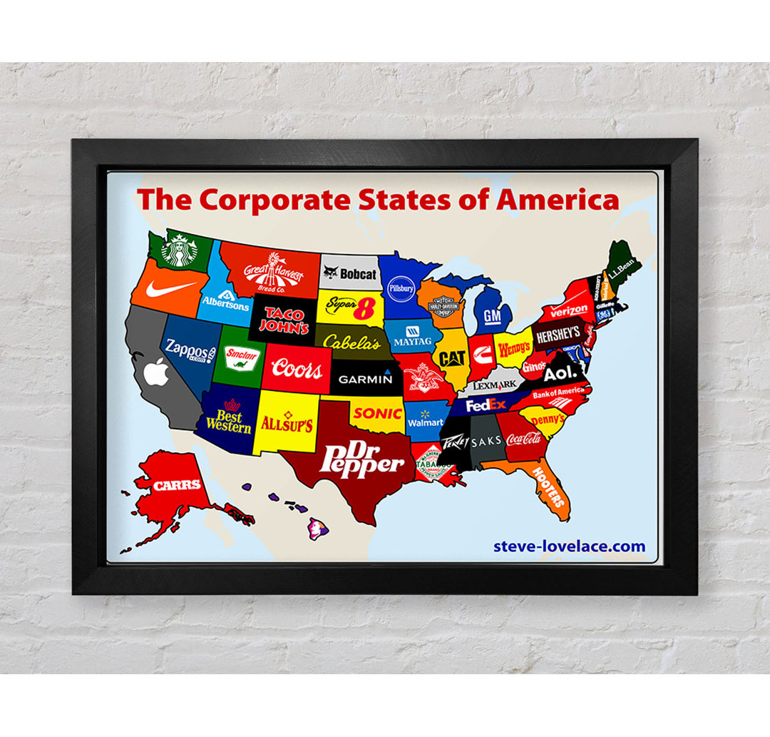 United Corporations Of America Karte Gerahmter Druck