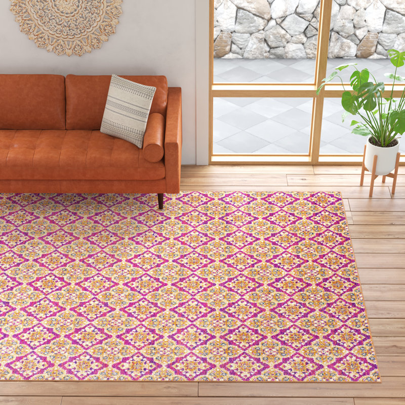 Christa Southwestern Pink/Gold Area Rug, Rectangle 4' x 6'