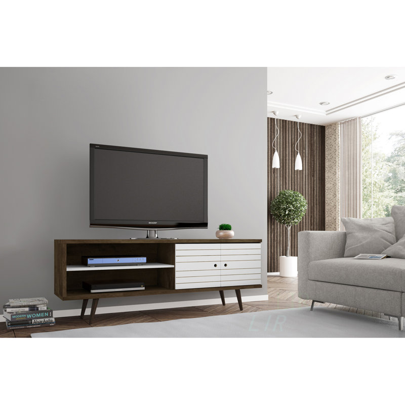 Meuble télé 63 po, Brun / Blanc
