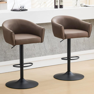 Swivel Adjustable Height Bar Stools with Back & Arms, Upholstered Counter Height Barstools