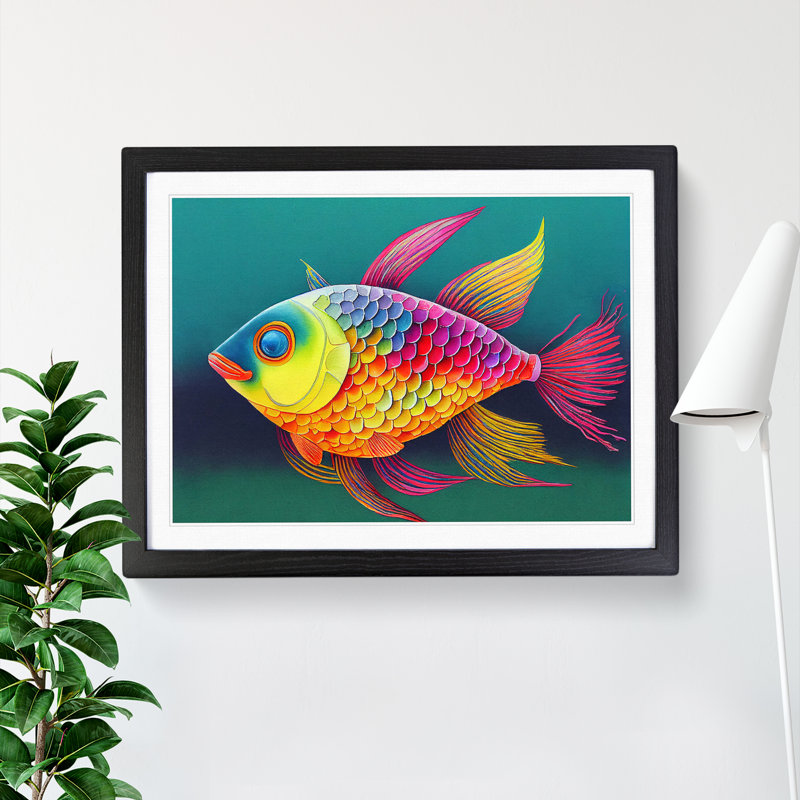 XH1022-3860X Fish Vol.2 1 Piece Single Picture Frame Painting, 25cm H x 34cm W x 2cm D, Black