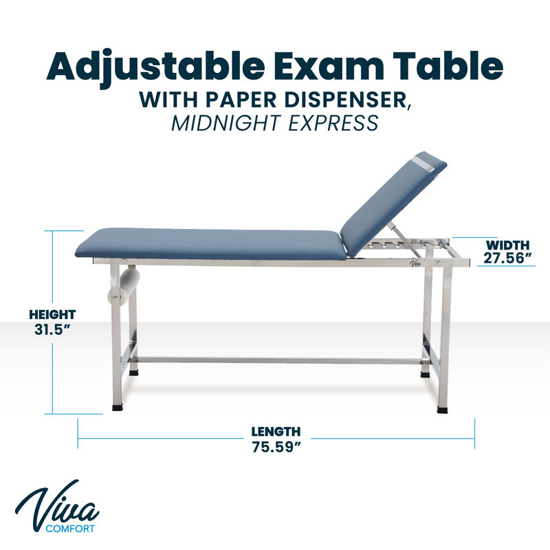 Blue Foam-Padded Adjustable Medical Exam Table with Steel Frame
