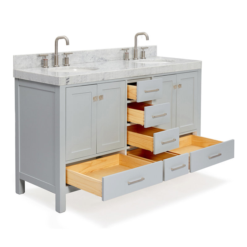 Meuble-lavabo double 72 po avec dessus de meuble-lavabo Cambridge, Ovale, Gris, 60" W