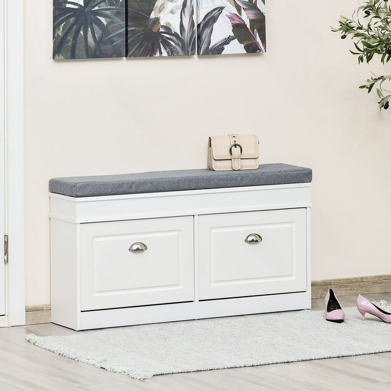 Banc pour hall d'entrée, rangement avec coussin, 2 tiroirs, tablette réglable