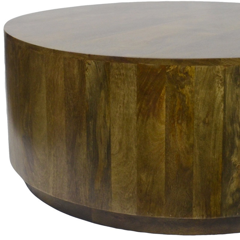 Table basse ronde en bois massif naturel 42 po  - tambour moderne, Dark Brown