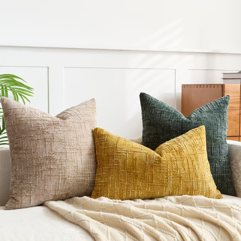 Housses de coussin en chenille texturée, Beige, Carré 18 po