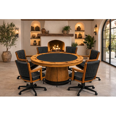 Table de poker 60 po avec 6 chaises de jeu pivotantes Prohibition Series et marchepied noir - noyer Prohibition