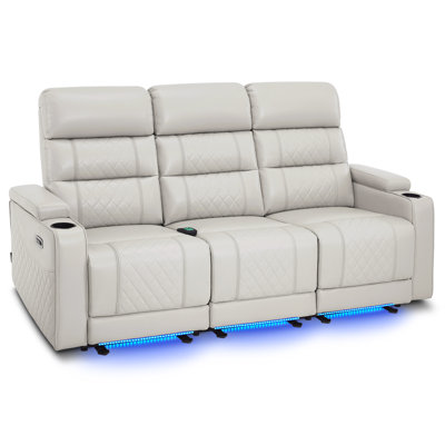 76.7" Wide 3 Seats Power Reclining Sofa, Home Theater Seating with Adjustable Headrest & Armrest Storage