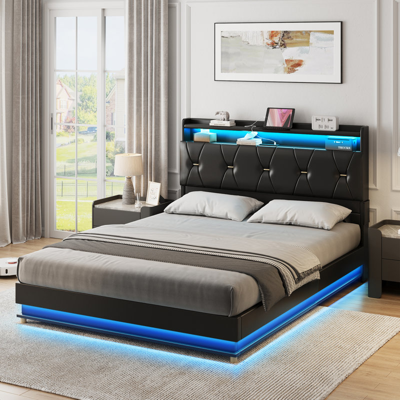 Lift Up Storage Bed Frame With Charging Station, Twin, Black