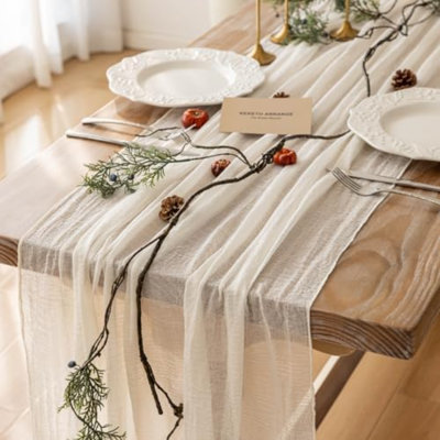 Chemin de table en mousseline blanche (3 pièces) de 3 mètres (120 pouces) pour une fête bohème ou une décoration intérieure.