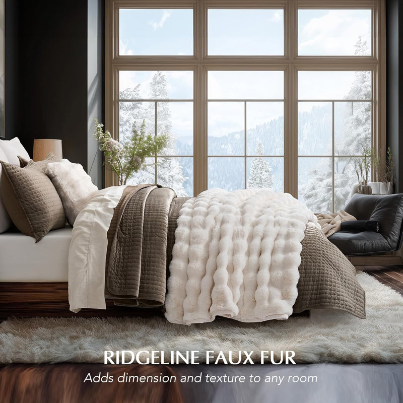 Ridgeline Faux Fur Throw Blanket, Ivory White, 80" L x 60" W