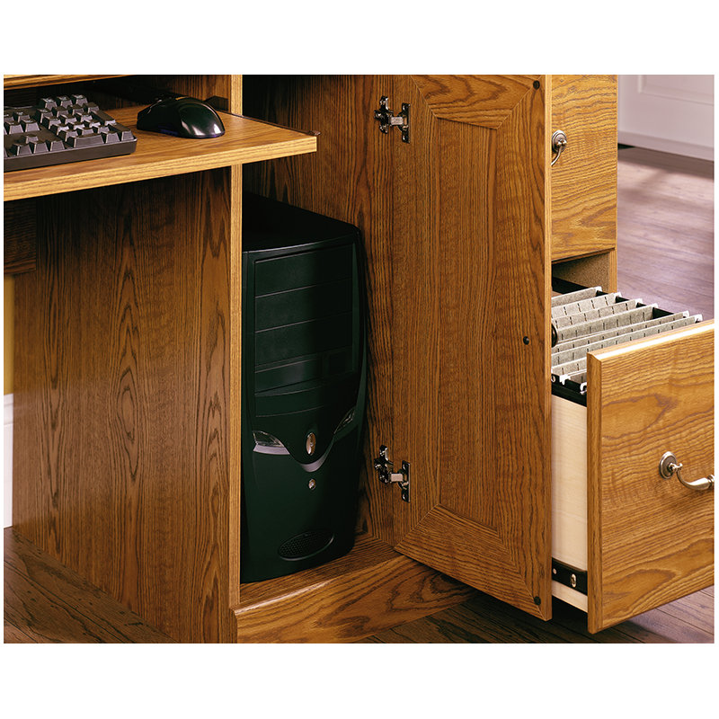 Bureau d'ordinateur avec rehausse en chêne