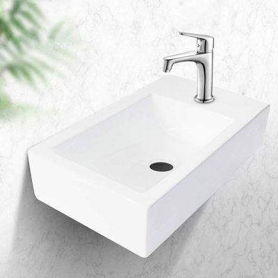 Bathroom Sink 18X10 Inch - Wall Mount, Ceramic, Acid , Charming Fixture Mounted White, Smooth Surface,
