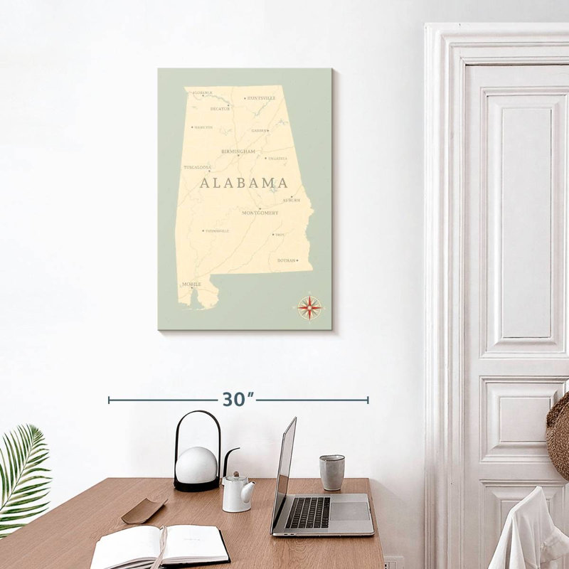 Ancienne carte de l'Alabama, Aliaz, H 30 po x l 20 po