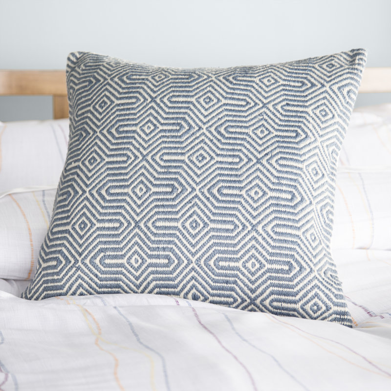 Blue and Ivory Embroidered Square 22" Polyester Pillow