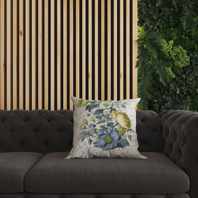 Flower And Knop Floral Outdoor Reversible Throw Pillow, Blue/Gold Floral, 16"H x 16"W