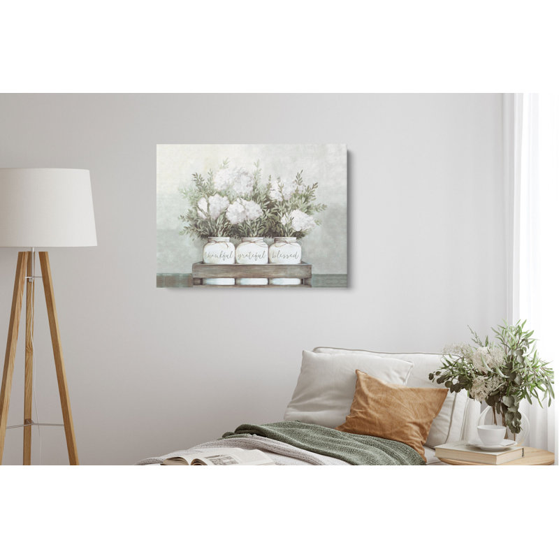 «White Flower Jars» par Portfolio Dogwood, Modern Farmhouse Hydrangeas, reproduction d'art sur toile encadrée, Toile tendue