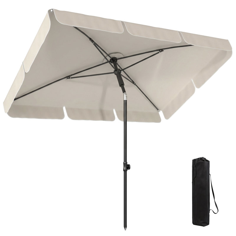 6' x 4' Patio Umbrella Outdoor Parasol with Tilt, Beige