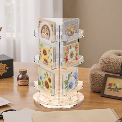 3-tier Acrylic Rotating Display Stand, Sticker Display, Clear Business Card Holder, 360° Spinning Clear Card Holder For Brochures, Bookmarks & Greeting Cards, No Assembly Required For Vendors, Office, Home Desk