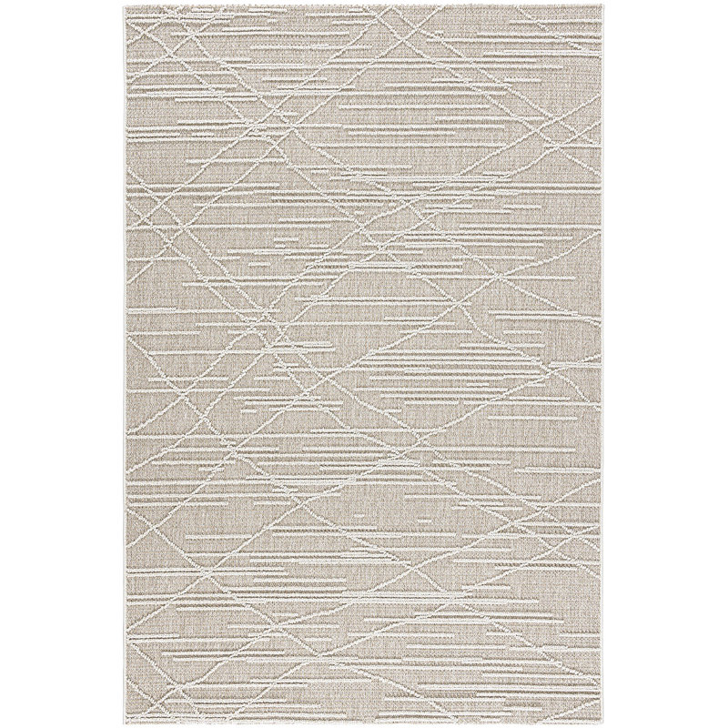 Tapis géométrique brun en polypropylène tissé à la machine Sreyas, Rectangle 2 pi x 3 pi 4 po