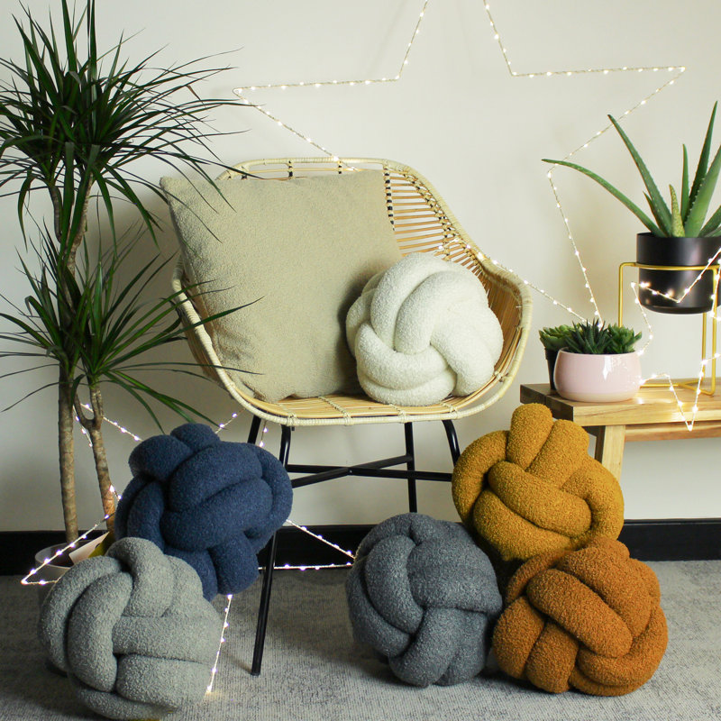 Boucle Knot Novelty Throw Cushion, Ecru