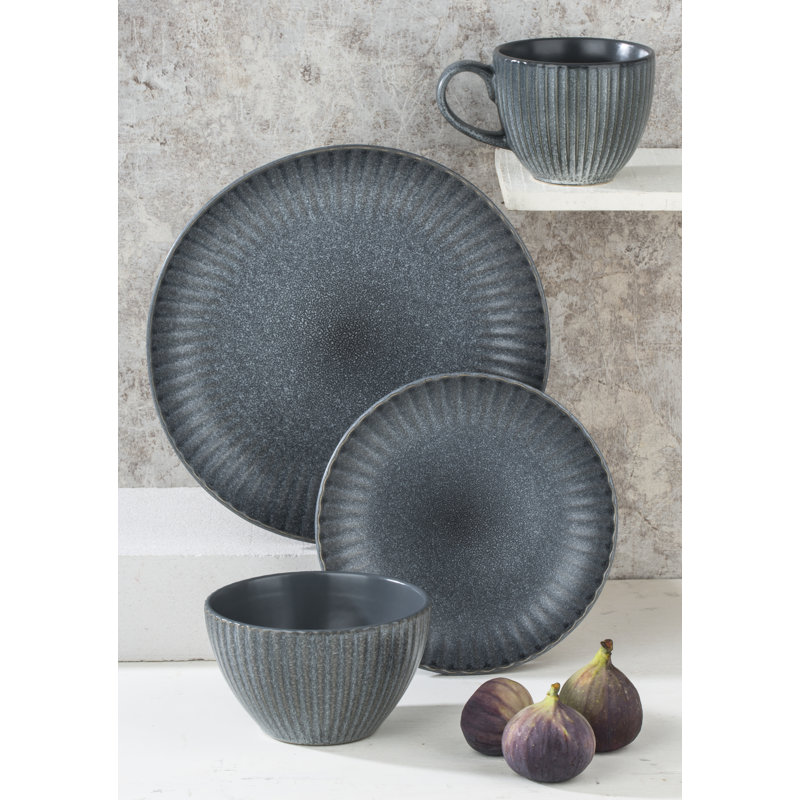 16pc Textured Reactive Glaze Grey