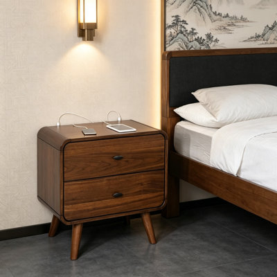 Stylish Dark Walnut Nightstand With Sleek Design And Functional Features