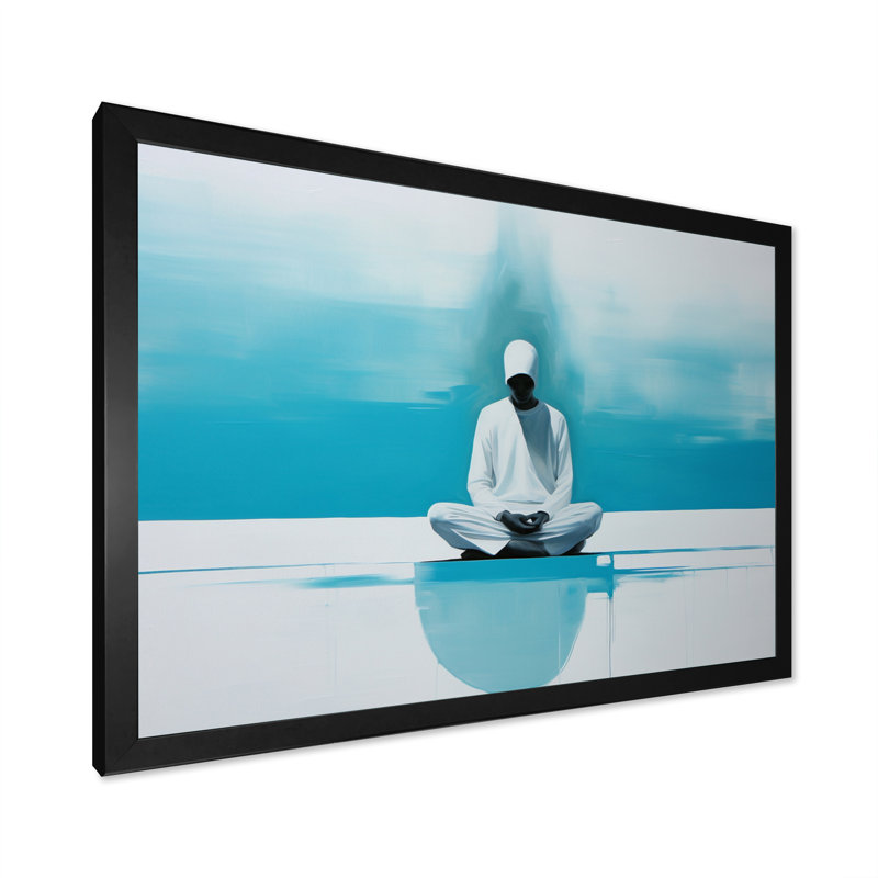 White Blue Meditation Harmony Of Mind - Spiritual Wall Art Prints, Cadre photo noir, H 30 po x l 40 po