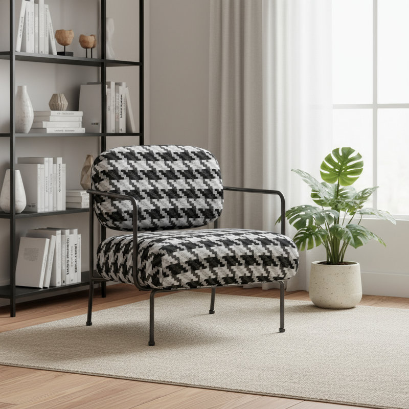 Chaise avec accoudoirs rembourrée 29 po noir et blanc et noir
