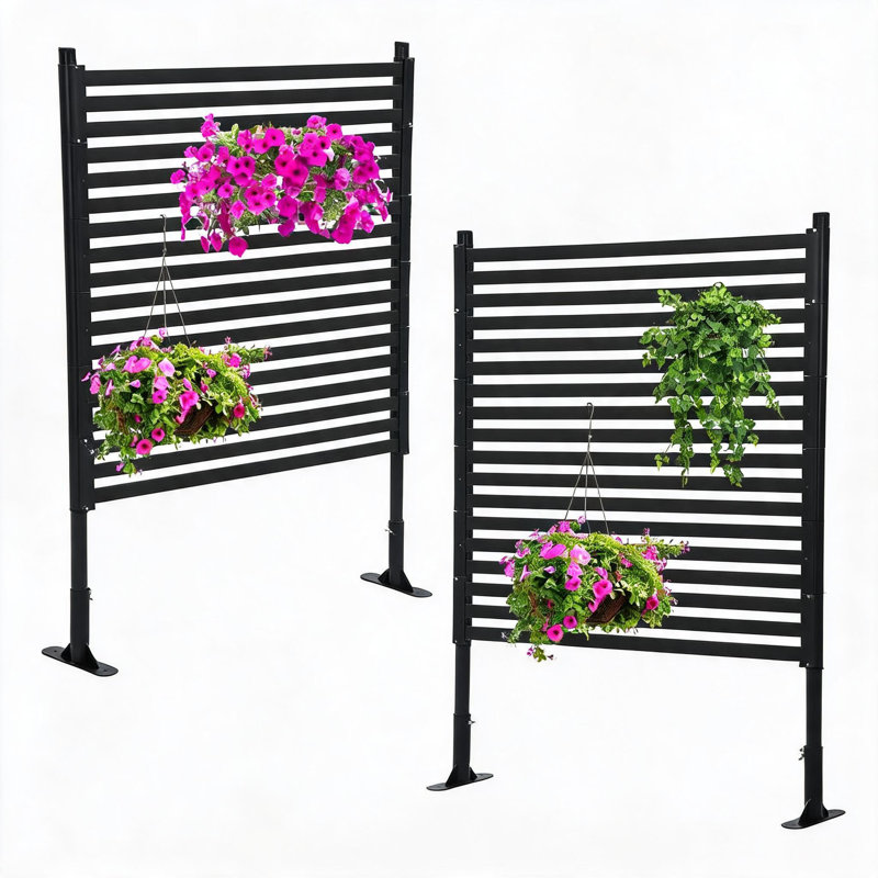 Panneau de clôture durable en acier galvanisé et en PE - Barrière de jardin extérieure décorative - Idéal pour la terrasse, la cour arrière, le balcon - Assemblage facile - Taille: 48 po x 59 po