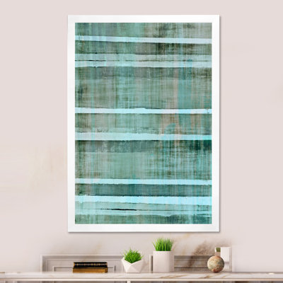 " Teal Meets Beige Abstract Stripes " Painting Print