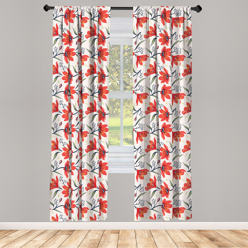 Floral Semi-Sheer Rod Pocket Curtain Panels, 28" x 95"