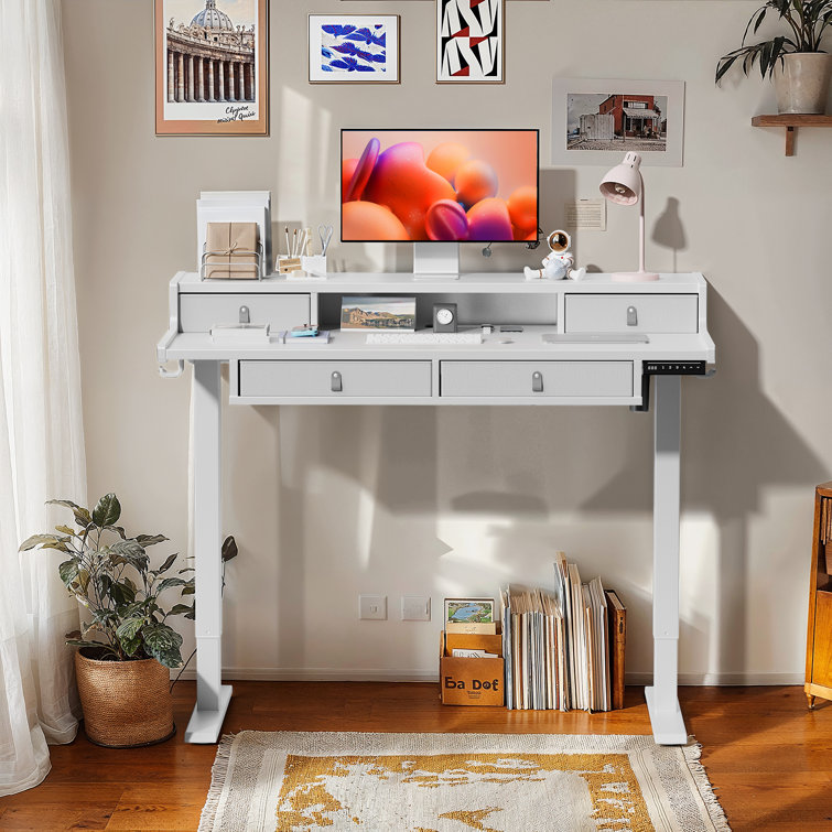 Jeneffer Computer Standing Desk with 4 Drawers for Home Office，Electric Height Adjustable Gaming Desk with Storage Shelf