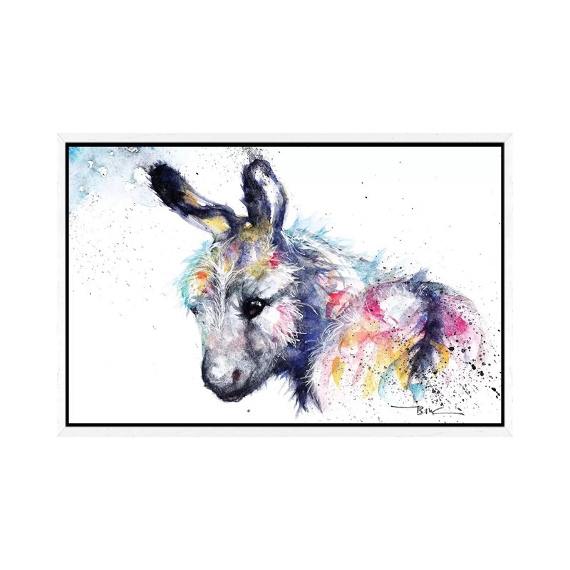 Donkey by BebesArts - Painting on Canvas, 66.04 cm H x 45.72 cm W, White Framed