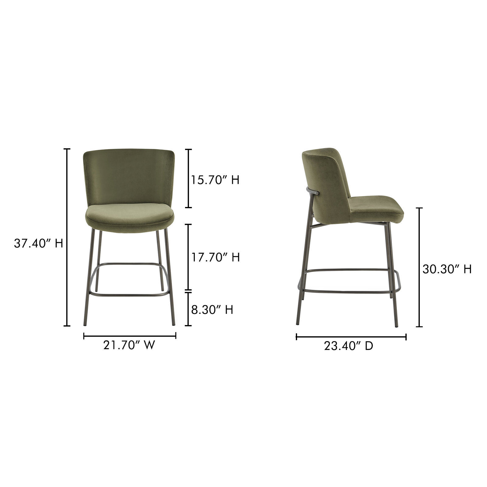 Bar Stool, Counter Stool (26.4" Seat Height), Green Velvet