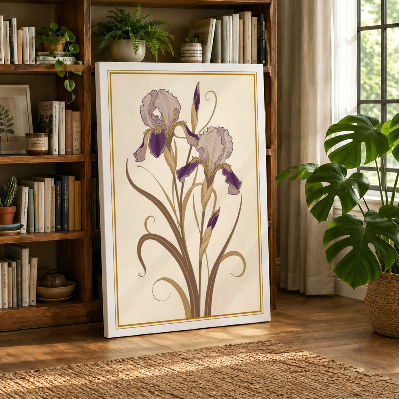 Iris Study Botanical - Wrapped Canvas, 18x12 - 45.7 x 30.5 cm, Ochre Border