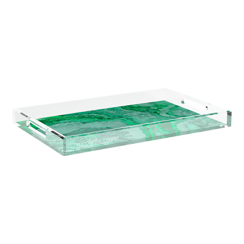 Agate Malachite Acrylic Rectangle Decorative Tray, 22.5"W x 14.5"D x 2"H, Malachite