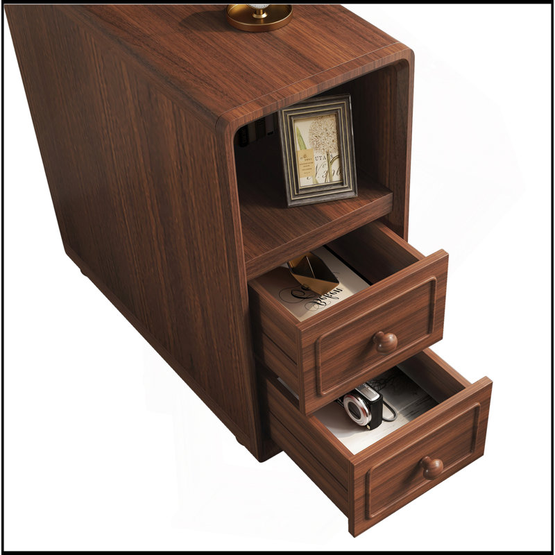 End Table With Drawers, Corner Table With Open Shelves, Tall Side Table For Bedroom And Corner