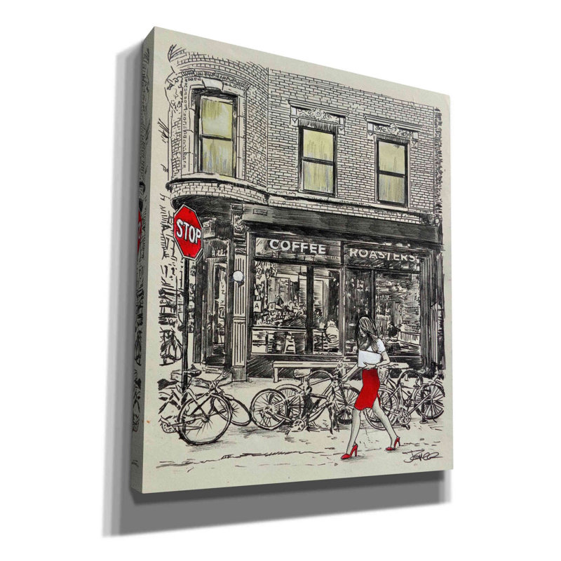 «The Coffee Roaster Place» par Loui Jover, art mural sur toile, H 24 po x l 20 po x P 0,75 po