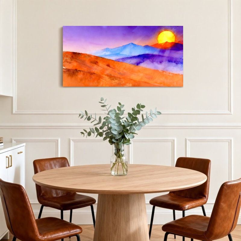 «Landscape & Nature Mountain Sunset Landscape», reproduction d'art à l'aquarelle, H 16 po x l 32 po