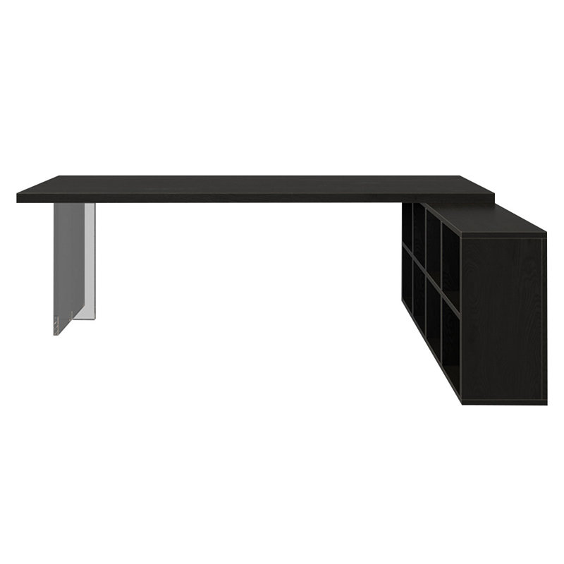 Black+Clear Rectangular Solid Wood+Acrylic desk, 29.53" H x 86.61" W x 23.62" D